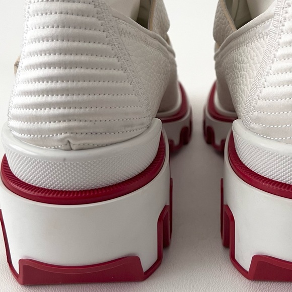 CHRISTIAN LOUBOUTIN | Dune Buckle Red Sole Ankle Platform Booties White Leather - Picture 9 of 16